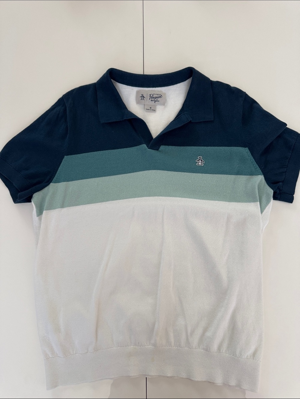 Original Penguin Boys' Short-Sleeve Polo in Navy, Teal & White